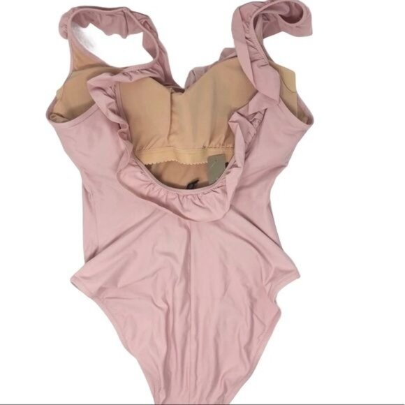 J Crew Ruffled Scoopback One piece Swimsuit in Mineral Pink NWT - Picture 5 of 6